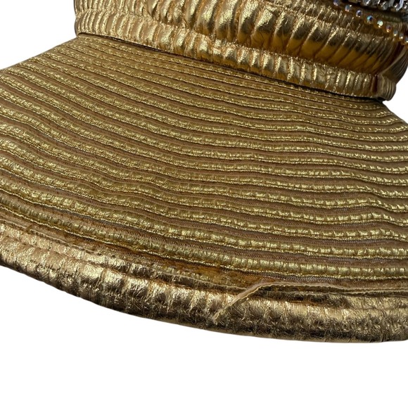 Shellie McDowell NY Gold Metallic Wide Brim Hat Lawrence Vrba Crystal Brooch main image 4